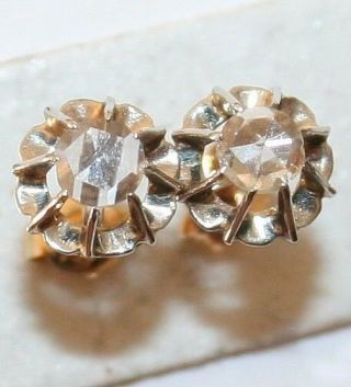 ANTIQUE VICTORIAN FRENCH W R 18k GOLD ROSE DIAMOND ONE STONE STUD EARRINGS 1900 3