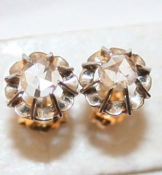 ANTIQUE VICTORIAN FRENCH W R 18k GOLD ROSE DIAMOND ONE STONE STUD EARRINGS 1900 4