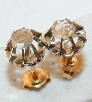 ANTIQUE VICTORIAN FRENCH W R 18k GOLD ROSE DIAMOND ONE STONE STUD EARRINGS 1900 5