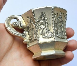 China Chinese Antique Curio Metal Tea Coffee Cup With Asian Motives 321 Grams