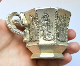 CHINA CHINESE ANTIQUE CURIO METAL TEA COFFEE CUP WITH ASIAN MOTIVES 321 GRAMS 2
