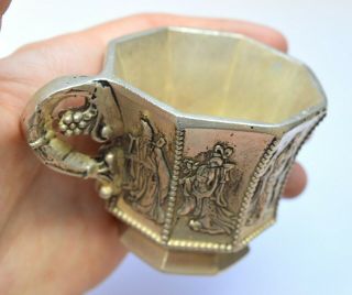CHINA CHINESE ANTIQUE CURIO METAL TEA COFFEE CUP WITH ASIAN MOTIVES 321 GRAMS 3