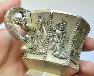 CHINA CHINESE ANTIQUE CURIO METAL TEA COFFEE CUP WITH ASIAN MOTIVES 321 GRAMS 5