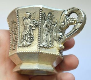 CHINA CHINESE ANTIQUE CURIO METAL TEA COFFEE CUP WITH ASIAN MOTIVES 321 GRAMS 6