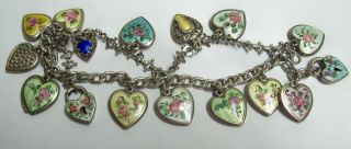 Vintage Lampl Sterling Enamel Guilloch Puffy Heart Art Noveau Charms Fr Bracelet
