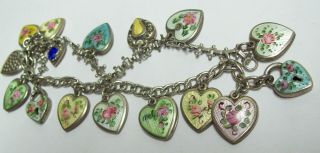 Vintage Lampl Sterling Enamel Guilloch PUFFY HEART Art Noveau Charms fr Bracelet 2