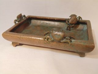 Signed Antique Art Nouveau Footed Bronze Deep Dish With Crabs Tiffany Like