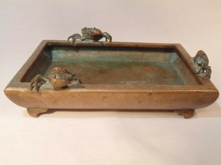 SIGNED ANTIQUE ART NOUVEAU FOOTED BRONZE DEEP DISH WITH CRABS TIFFANY LIKE 2