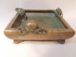 SIGNED ANTIQUE ART NOUVEAU FOOTED BRONZE DEEP DISH WITH CRABS TIFFANY LIKE 3