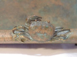 SIGNED ANTIQUE ART NOUVEAU FOOTED BRONZE DEEP DISH WITH CRABS TIFFANY LIKE 5
