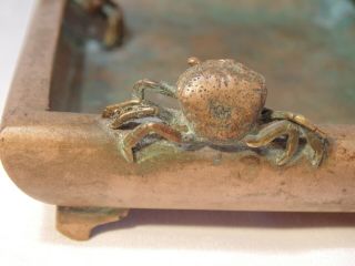 SIGNED ANTIQUE ART NOUVEAU FOOTED BRONZE DEEP DISH WITH CRABS TIFFANY LIKE 6