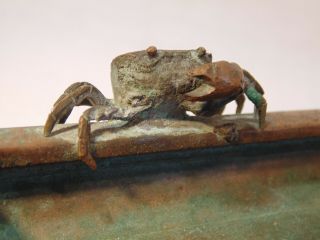 SIGNED ANTIQUE ART NOUVEAU FOOTED BRONZE DEEP DISH WITH CRABS TIFFANY LIKE 7