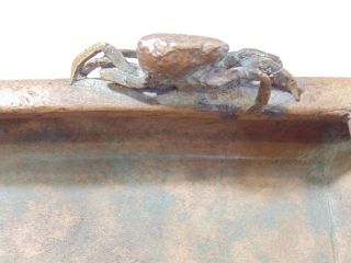 SIGNED ANTIQUE ART NOUVEAU FOOTED BRONZE DEEP DISH WITH CRABS TIFFANY LIKE 8