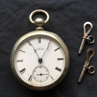 Antique A.  W.  Co.  Waltham Pocket Watch - No.  3,  Silveroid,  W/ Keys,  Not