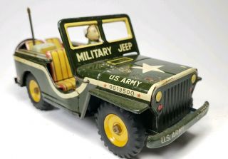 Vintage 1950s Miyazawa Tin Toy U.  S.  Army Military Jeep Driver Friction 7 1/2 In