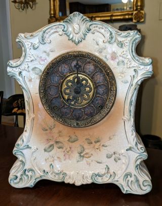 Antique F Kroeber Clock Co Porcelain Case Mantel Clock Ny Restore