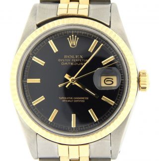 Rolex Datejust Mens Two - Tone 14k Yellow Gold Stainless Steel W/ Black Dial 1601