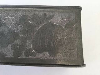 Antique 19th C Chinese Decorated & Engraved Swatow Pewter Tea Caddy Box,  Signed 5