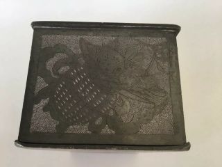 Antique 19th C Chinese Decorated & Engraved Swatow Pewter Tea Caddy Box,  Signed 8
