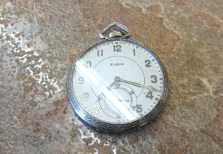 Vintage Elgin Pocket Watch With 14kt White Gold Filled Case 17 - Jewels 9 - I5360