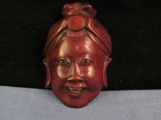 Miniature Wooden Japanese Noh Face God Mask Glass Eyes Theatre Oriental Dance