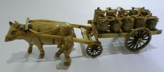 Antique/vintage Japanese Celluloid Model,  Japanese Man Leading An Ox With Cart.