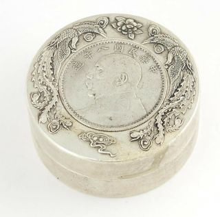 Chinese Lidded Pot With Silver Fat Man Dollar Coin - Yuan Shikai - Qing Dynasty