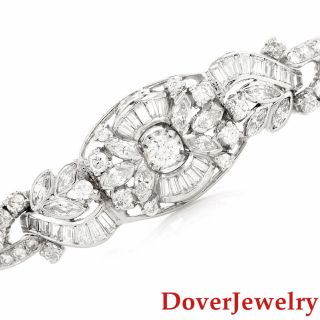 Antique 7.  25ct Diamond Platinum Floral Cluster Link Bracelet 30.  2 Grams Nr