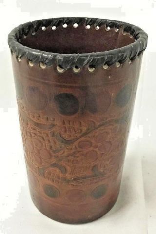 Leather Dice Cup Hand Stitched Asian Vintage Antique Game Piece
