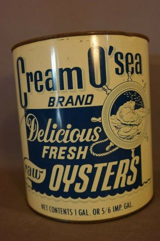 Vintage Cream O Sea Oyster Tin Old R F Brown Seafood Advertising 1 Gallon Can