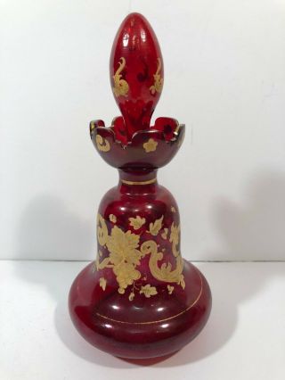 Antique Victorian Moser Bohemian Ruby Red & Enamel Perfume Cologne Scent Bottle