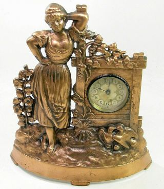 Antique Regent Mfg Co Cast Iron Figural Lady Shelf Mantel Clock