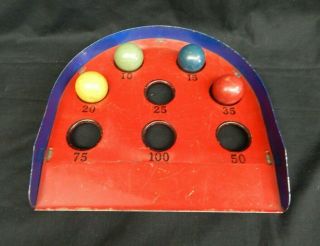 Vintage Red & Blue Marx? Metal Skee Ball Game W Red Yellow Green & Blue Balls