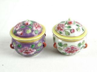 Pair Vintage Chinese Hand Painted Porcelain Pots Nyonya Peranakan Straight China