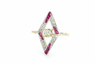 Art Deco Ruby And Diamond Kite Shaped Ring