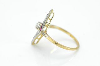 ART DECO RUBY AND DIAMOND KITE SHAPED RING 4