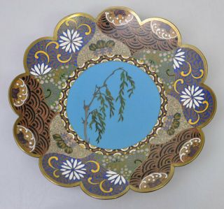 Antique Japanese Bronze Cloisonne Enamel Plate Marked On The Back Meiji Period
