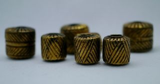 Group Of 7 Vintage Thai Gilt Medium & Large Basket - Weave Beads,  Over 35 Years Old