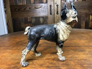 Antique Hubley Cast Iron Paint Boston Terrier Bulldog Doorstop Rare L6