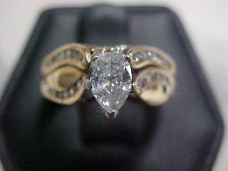 Vintage 1.  19ctw Natural Pear Shaped Diamond Wedding Set 2 - Ring 14k Yellow Gold