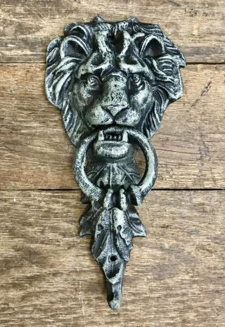 Cast Iron Small Lion Face Vintage Verdigris Blue Door Knocker