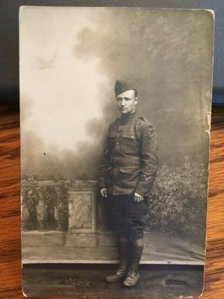 Ww1 Real Photo Rppc Idd 26th Infantry Division Soldier Doughboy Photo