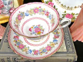Shelley Tea Cup And Saucer Pink & Rose Floral Pompadour Pattern Teacup