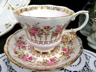 ROYAL ALBERT tea cup and saucer LAVENDER pink roses Green Park series teacup 3