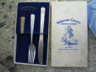 Vintage 1950 Hopalong Cassidy Junior Chow Set Knife Fork No Spoon