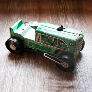 1950s Vintage Marx Green Tin Litho Toy Tractor Wind Up With Key.  Rar.