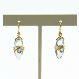 Cathy Waterman 22k Gold Branch Faceted Aquamarine And Quartz Drop Earrings