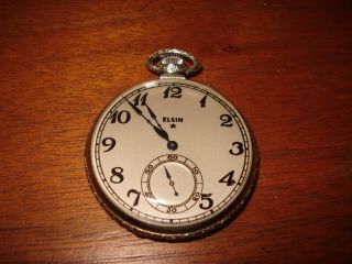 Vintage Elgin Pocket Watch 17 Jewel Size 12 Adjusted Dial & Case Runs Well