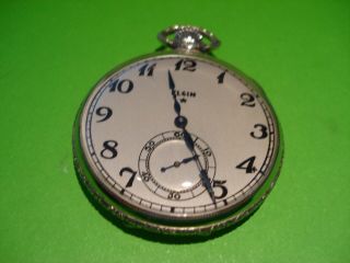 Vintage Elgin Pocket Watch 17 jewel size 12 adjusted dial & case runs well 7