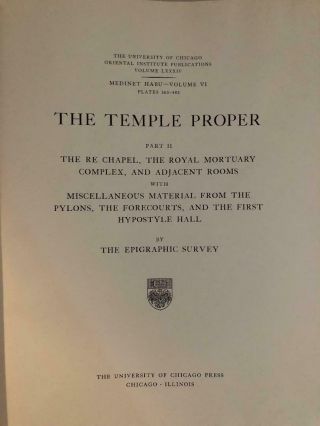 Medinet Habu Vol.  6 The Temple Proper,  Part II,  1963,  Rare, 6